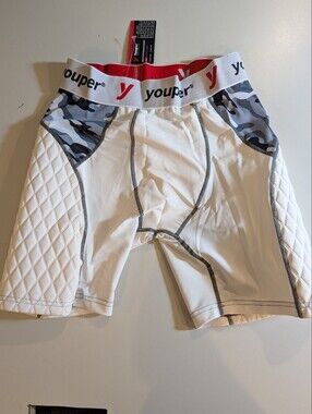 Youper Adult Mens M White Padded Compression/Sliding Shorts with Grey Camo NWT
